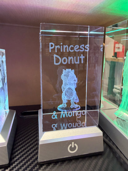 Example personalized character design with names engraved in a crystal keepsake
